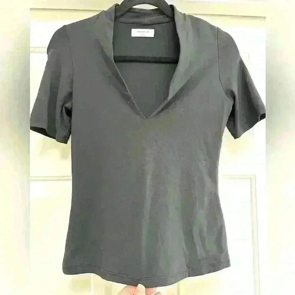 Aritzia Babaton Modern Style Fitted Lower V neck Short sleeve Top Size S